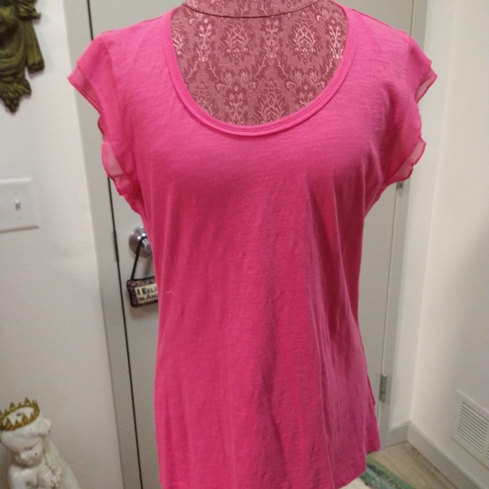 New Style & CO. Pink Breeze V-Neck Tee With Flutter Sleeves Woman's Size L